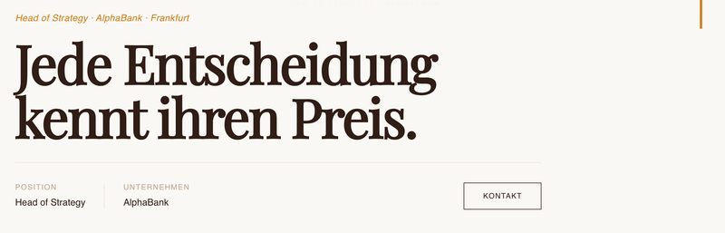 Beispiel einer Karriaro-Folio-Executive-Seite (fiktives Profil)